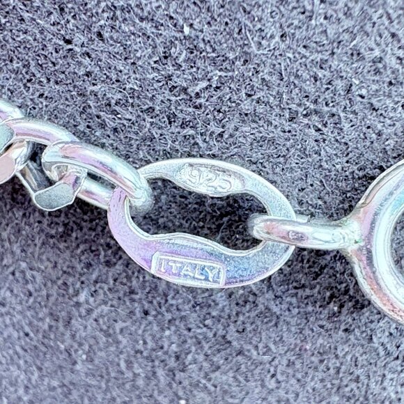 VTG Italy Sterling Silver 925 Heart Curb Link ID Bracelet Size 6.5" Length - Picture 6 of 9